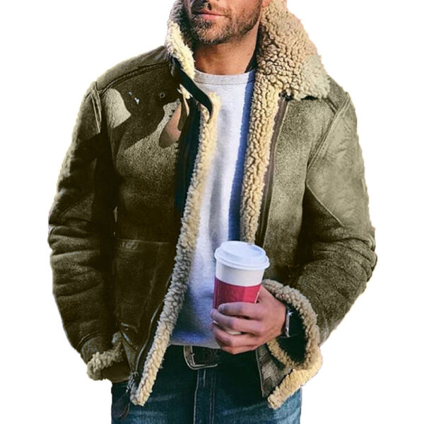 Faux Leather Men's Jacket Winter Warm Jacket Thicken Large Lapel Contrast Color Jacket - immagine 6
