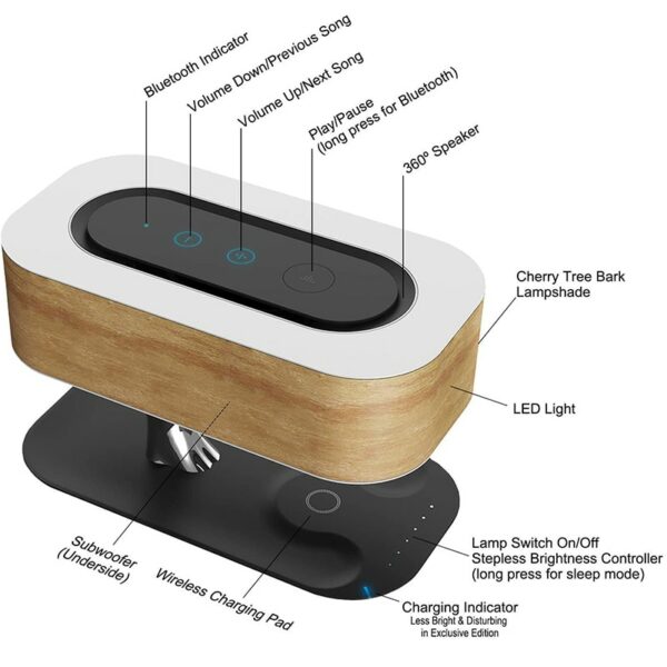 Modern led table lamp for bedroom dimmable bluetooth Speaker phone Charger wireless desk lamp bedside lamp table light tree lamp - immagine 6