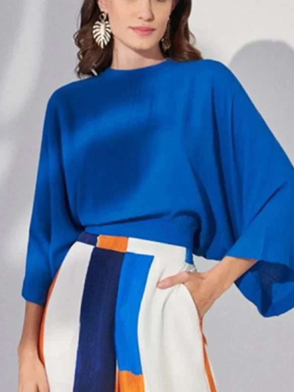 Casual Print Pants Loose Women Sets Batwing Sleeve Oversize Top High Waist Wide Leg Pant Female Suit  Spring Office Lady Set - immagine 3