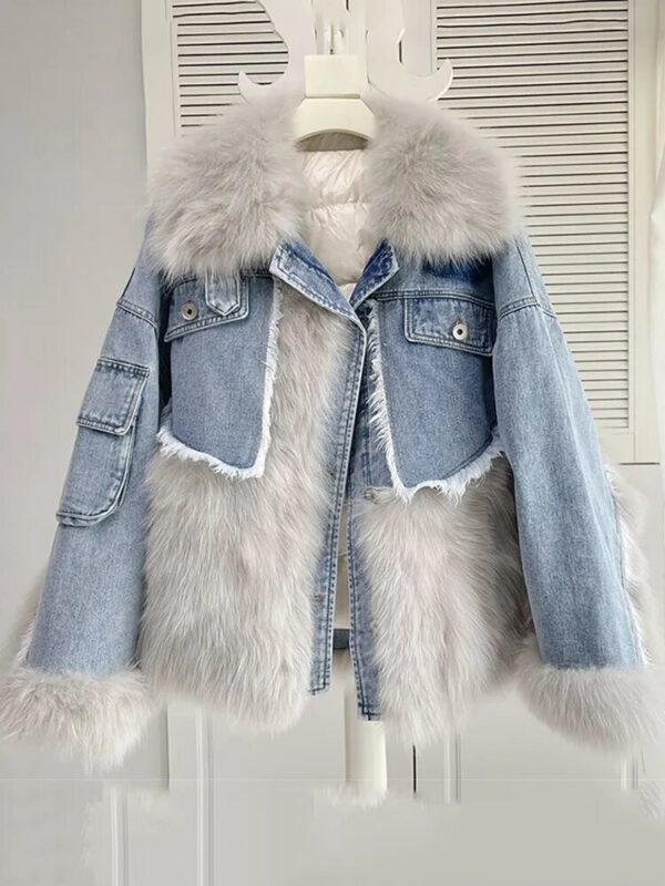 Denim Jacket Oversize  Fur Collar Plus Velvet Jacket