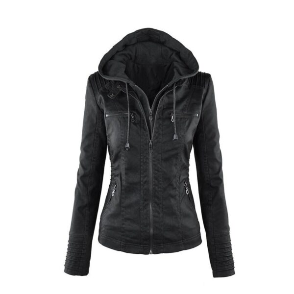 Long sleeved women's leather jacket PU leather jacket women's short leather jacket women's jacket motorcycle suit - immagine 5