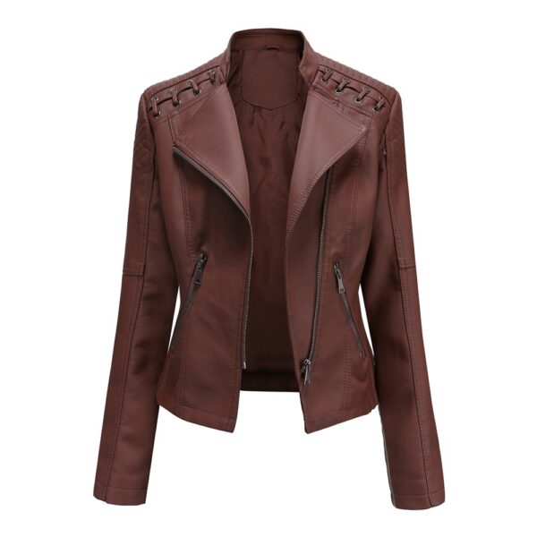 Women's leather jacket, women's short jacket, slim fit, thin leather jacket, women's motorcycle jacket - immagine 15
