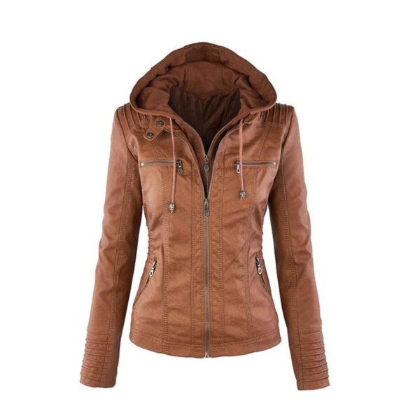 Long sleeved women's leather jacket PU leather jacket women's short leather jacket women's jacket motorcycle suit - immagine 4