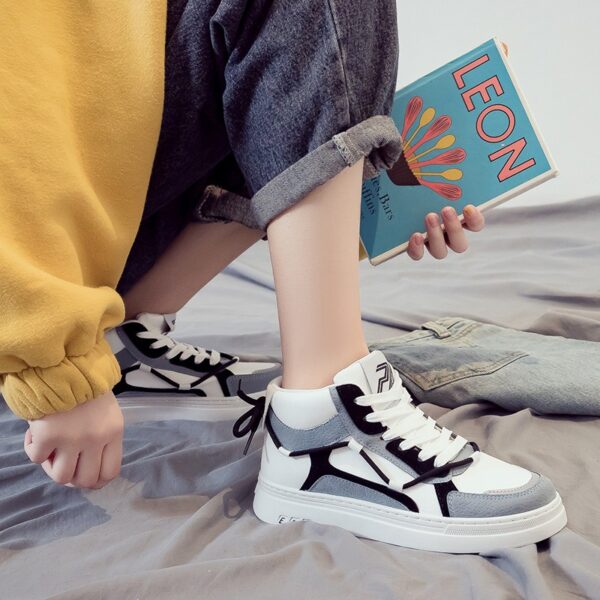 New high top comfortable trendy shoes for men, versatile casual sports board shoes, white cloth shoes, leather shoes - immagine 6