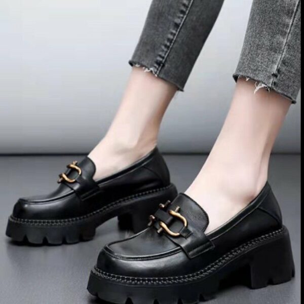 Platform Chunky Heel Shoes Slip On Metal Buckle Casual Shoes - immagine 4