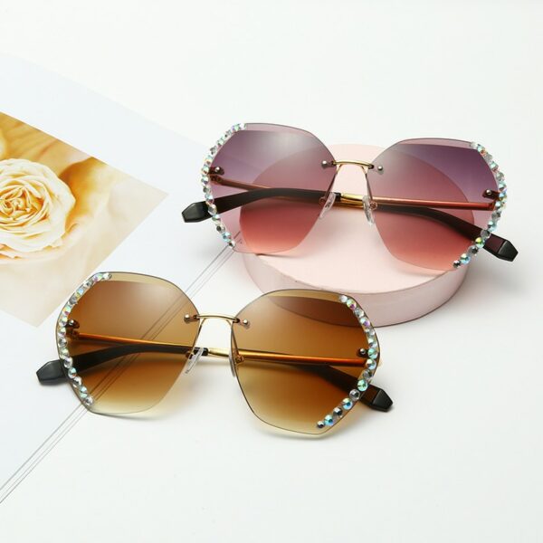Rimless Sunglasses Women Famous Luxury Brand Design Sexy Diamond Square Sun Glasses For Female - immagine 4