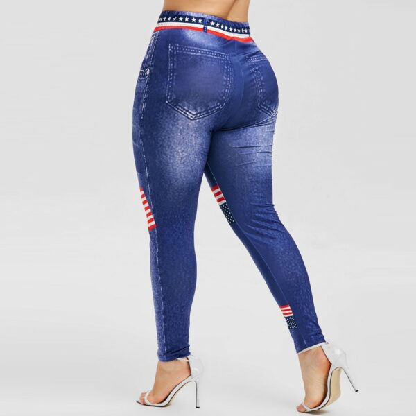 Women High Waist long Pants Plus Size 3D Jean Print American Flag Leggings Casual Pant Legging Athletic - immagine 2