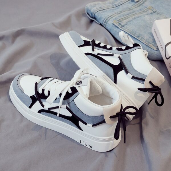 New high top comfortable trendy shoes for men, versatile casual sports board shoes, white cloth shoes, leather shoes - immagine 3