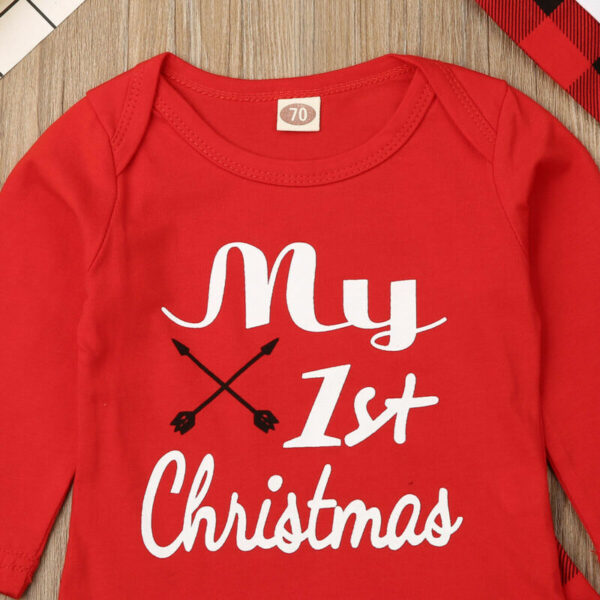 Lovely Baby Boy My First Christmas Letter Romper Kids T-Shirts Pant Newborn Hat Outfits Girl Xmas Set Autumn Clothing 2PCS Sets - immagine 5