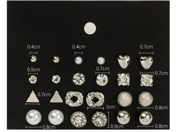 Earring Set 12 Pair Earrings Pearl Zircon Card Set One Week Earrings Earrings - immagine 4