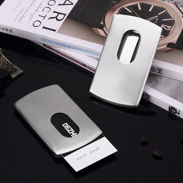 Portable Hand-push type Stainless Steel Business card holder wallet card case for men - immagine 5