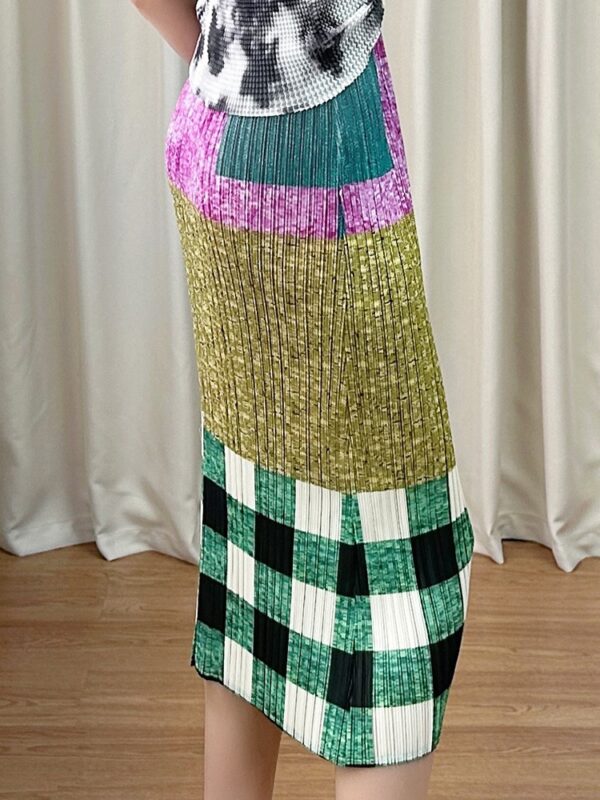 Color blocked plaid half skirt for women with high waist temperament commuting skirt trend - immagine 5