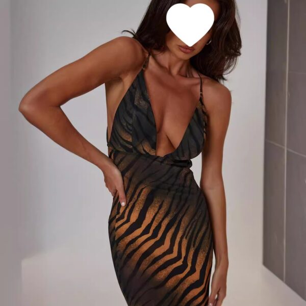 Chiffon printed sexy leopard print hanging strap backless buttocks long skirt - immagine 3