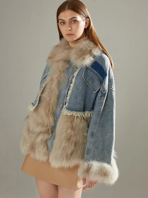 Denim Jacket Oversize  Fur Collar Plus Velvet Jacket - immagine 5