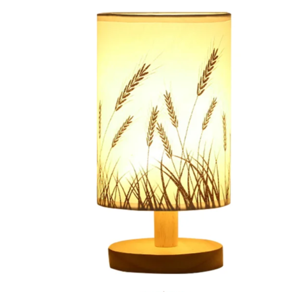 Linen Table Lamp LED Linen Night Lamp w/Warm White Light Linen Nightstand Lamp USB Powered Wooden Beside Lamp - immagine 6