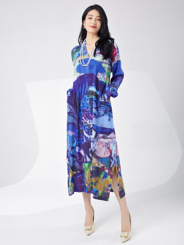Spring women's printed single breasted slit dress with fashionable temperament cardigan medium length skirt - immagine 4