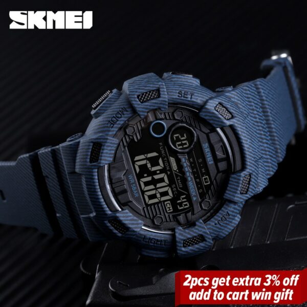 SKMEI 1472 Fashion Sport Watch Men Alarm Clock Cowboy Waterproof Week Display Men Watches Denim Digital Watch relogio masculino - immagine 2