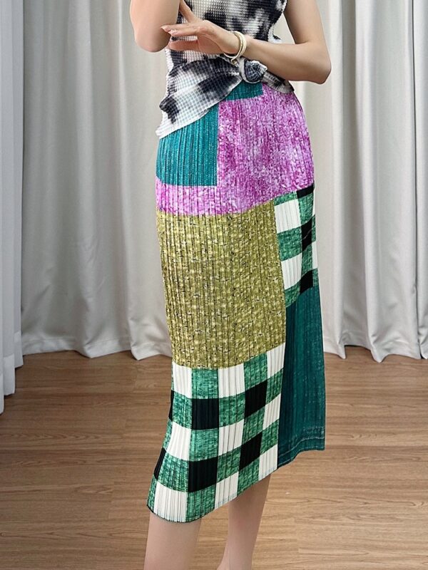 Color blocked plaid half skirt for women with high waist temperament commuting skirt trend - immagine 4
