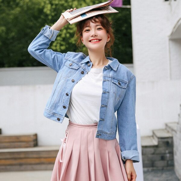 Denim Jacket Women Long Sleeve Turn-down Jeans Jacket For Women Ladies Coats and Jacket - immagine 4