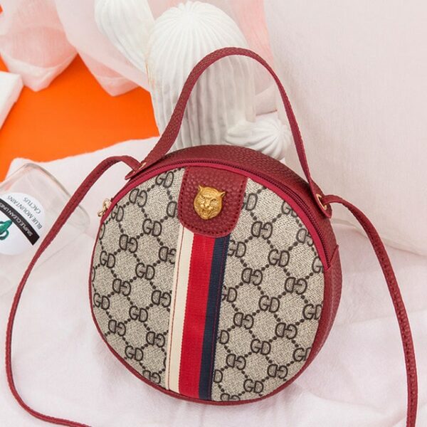 Women Shoulder Bags Tiger Head PU Leather Handbags Bags Ladies Party Fashion Round Popular Shape Printing Girls Crossbody Bag - immagine 8