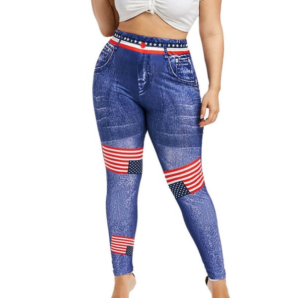 Women High Waist long Pants Plus Size 3D Jean Print American Flag Leggings Casual Pant Legging Athletic - immagine 3