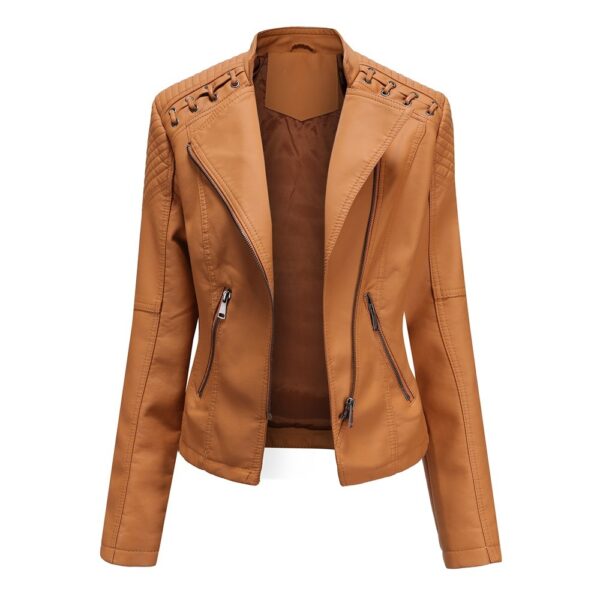 Women's leather jacket, women's short jacket, slim fit, thin leather jacket, women's motorcycle jacket - immagine 8