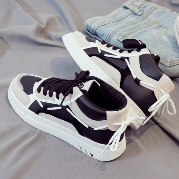 New high top comfortable trendy shoes for men, versatile casual sports board shoes, white cloth shoes, leather shoes - immagine 2