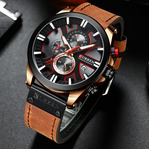CURREN Watch Chronograph Sport Mens Watches Quartz Clock Leather Male Wristwatch Relogio Masculino Fashion Gift for Men - immagine 3
