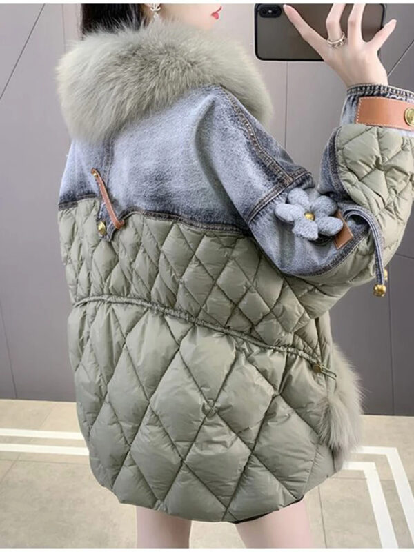 Denim parka faux mink jacket medium length cotton jacket - immagine 2