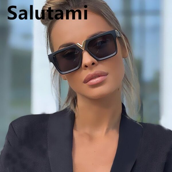 One Piece Square V shaped Sunglasses For Women New Fashon Oversized Balck Gradient Sun Glasses Female Pink Blue Shades Men Glasses - immagine 3