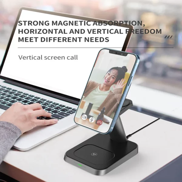 15W 3 In 1 Magnetic Wireless Charger Fast Charge Desktop Dock For iPhone 13 12 Pro Max Mini Airpods Apple Watch 7 6 5 4 3 Stand - immagine 4