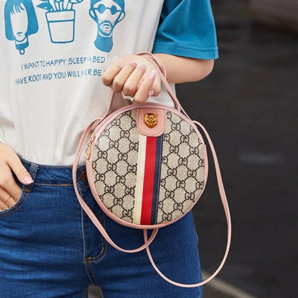 Women Shoulder Bags Tiger Head PU Leather Handbags Bags Ladies Party Fashion Round Popular Shape Printing Girls Crossbody Bag - immagine 3