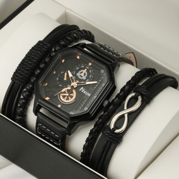 Fashion New Double Layer Square Shell Belt Casual Men's Sports Bracelet Set Quartz Watch - immagine 2