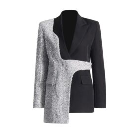 Fashionable contrasting color patchwork jacket with long sleeved design lapel collar suit jacket for women