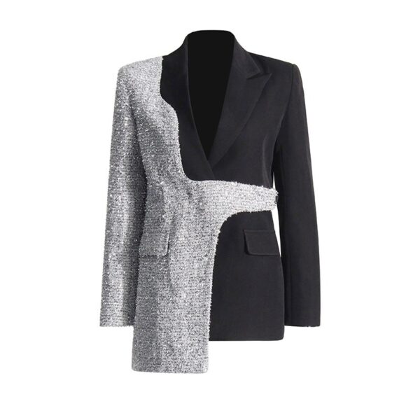 Fashionable contrasting color patchwork jacket with long sleeved design lapel collar suit jacket for women