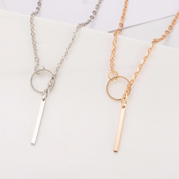 Women Accessories Hot Fashion Gold Silver Metal Chain Bar Circle Lariat Necklace Long Strip Pendant Necklaces Jewelry - immagine 3