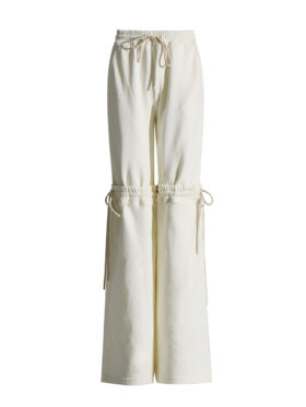 Women Pant Drawtherope Bandages Leisure Women Trousers White Black Autumn And Winter Wide Leg Pants Women