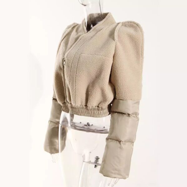 Cotton jacket with tower shoulder zipper plush splicing quilting exaggerated silhouette flying shoulder cotton jacket - immagine 4