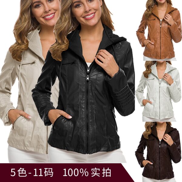 Long sleeved women's leather jacket PU leather jacket women's short leather jacket women's jacket motorcycle suit - immagine 10