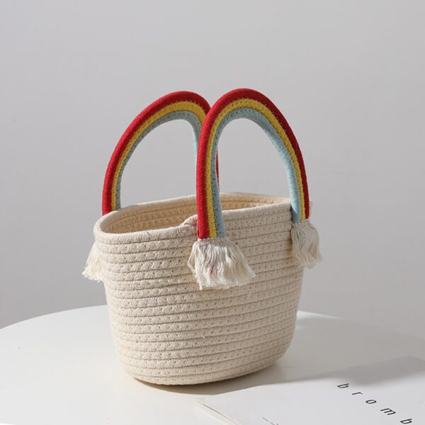 Cute rainbow cloud handbag new handmade cotton thread woven bag seaside vacation beach bag all-match straw woven bag - immagine 2