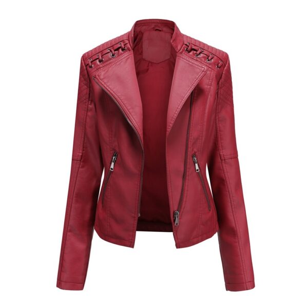 Women's leather jacket, women's short jacket, slim fit, thin leather jacket, women's motorcycle jacket - immagine 9