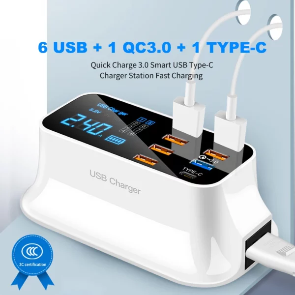 8 Ports Quick Charge 3.0 Led Display USB Charger For Android iPhone Adapter Phone Tablet Fast Charger For xiaomi huawei samsung - immagine 10