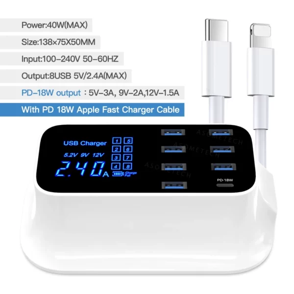 8 Ports Quick Charge 3.0 Led Display USB Charger For Android iPhone Adapter Phone Tablet Fast Charger For xiaomi huawei samsung - immagine 8