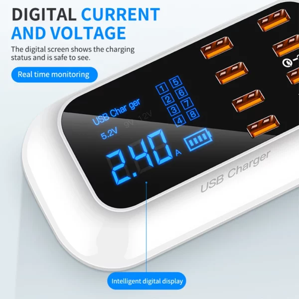 8 Ports Quick Charge 3.0 Led Display USB Charger For Android iPhone Adapter Phone Tablet Fast Charger For xiaomi huawei samsung - immagine 4
