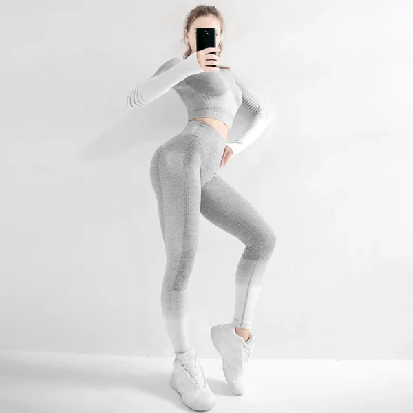 Gradient Sport Suit Woman Seamless Running Tracksuit Sportswear Gym Crop Top Yoga Pant Fitness Clothes Workout Leggings Yoga Set - immagine 15