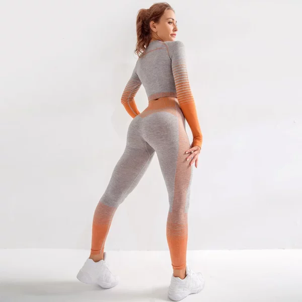 Gradient Sport Suit Woman Seamless Running Tracksuit Sportswear Gym Crop Top Yoga Pant Fitness Clothes Workout Leggings Yoga Set - immagine 5