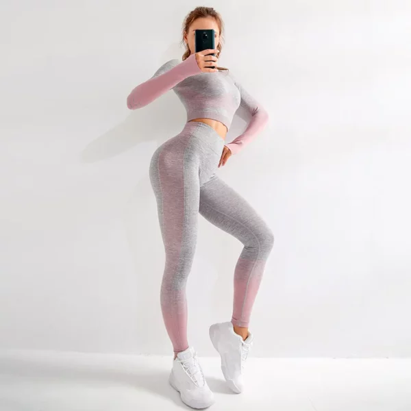 Gradient Sport Suit Woman Seamless Running Tracksuit Sportswear Gym Crop Top Yoga Pant Fitness Clothes Workout Leggings Yoga Set - immagine 14