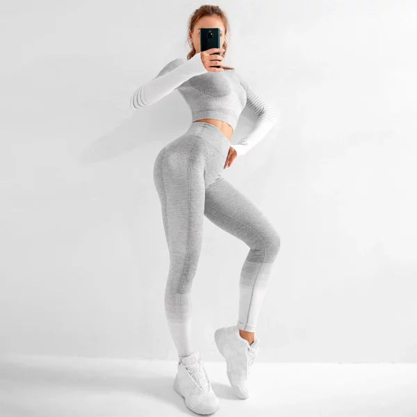 Gradient Sport Suit Woman Seamless Running Tracksuit Sportswear Gym Crop Top Yoga Pant Fitness Clothes Workout Leggings Yoga Set - immagine 6