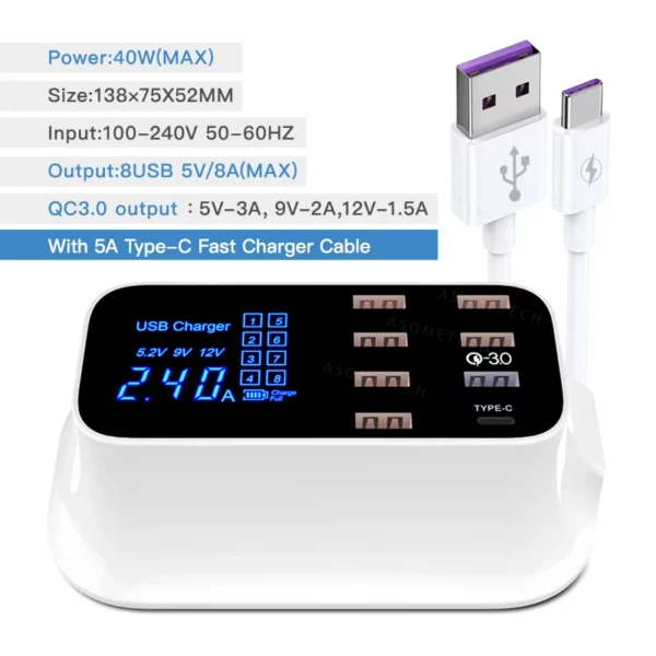 8 Ports Quick Charge 3.0 Led Display USB Charger For Android iPhone Adapter Phone Tablet Fast Charger For xiaomi huawei samsung - immagine 7